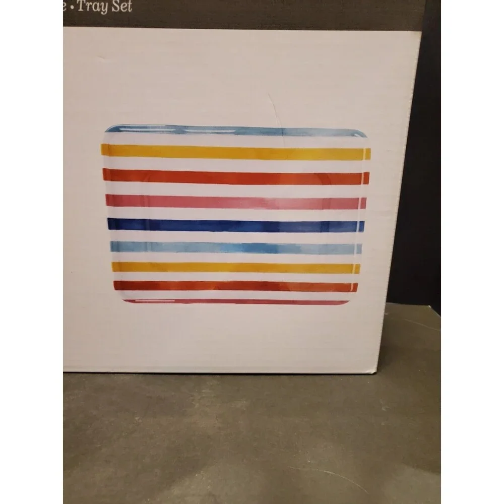 Market Square Stripe Trays Summer Vibes 2 Pc BPA Free Multicolor Colorful New